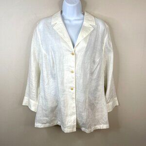 Copines Womens 100% LINEN Jacket Top Size L 44 Ivory BEACHY Shacket Button Up